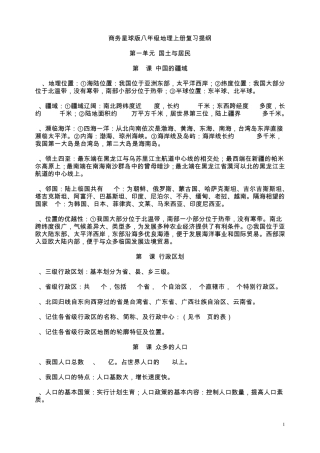 商务星球版八年级地理上册考点