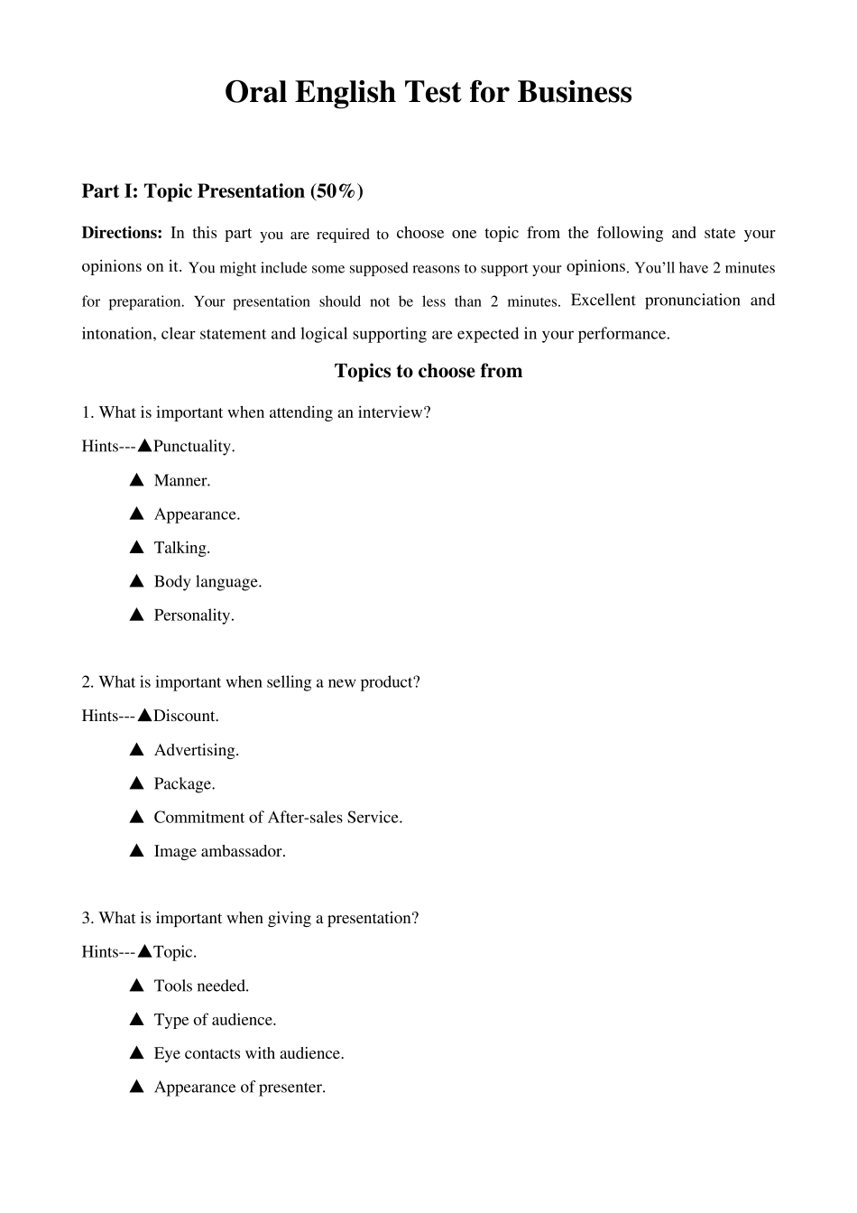 商务英语专业口语院考试题库_第1页