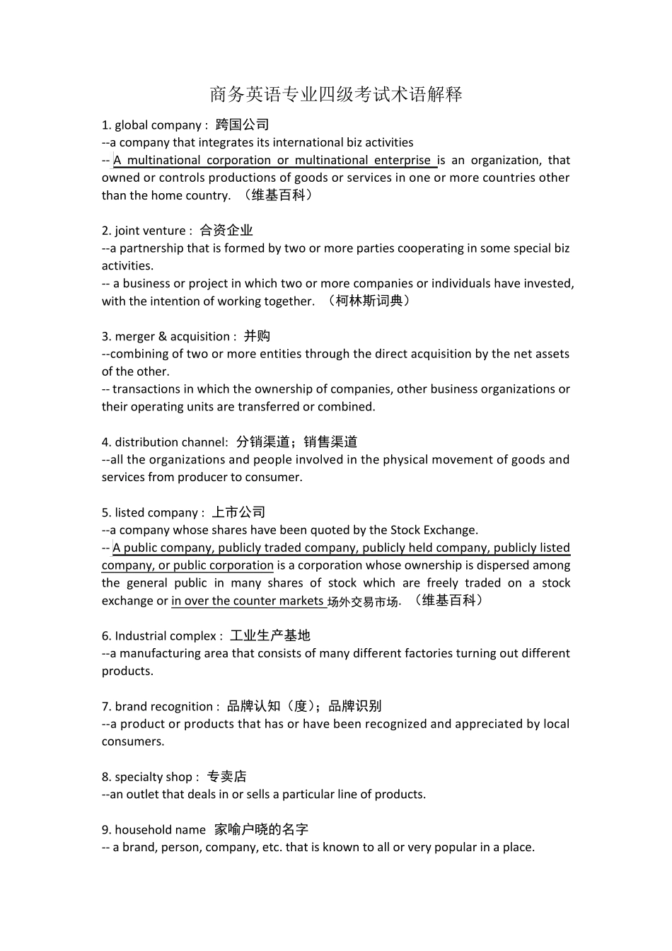 商务英语专业四级考试术语解释_第1页