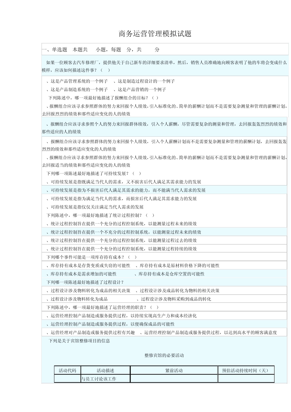 商务运营管理模拟试题_第1页