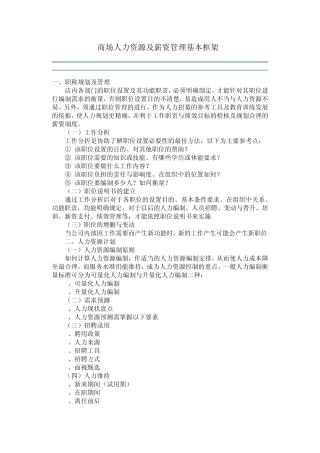 商场人力资源及薪资管理基本框架