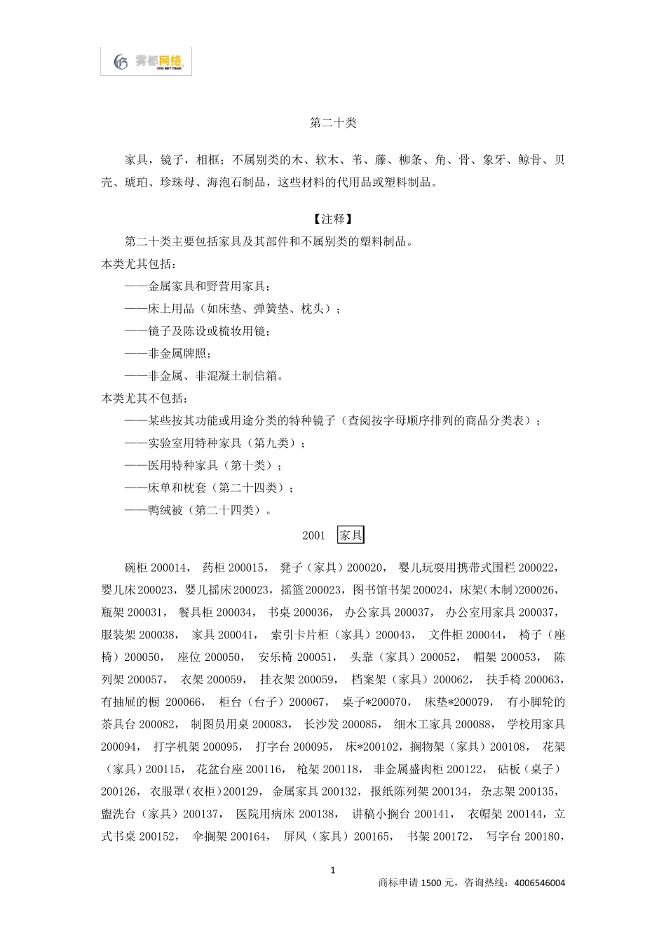 商标分类第20类_第1页