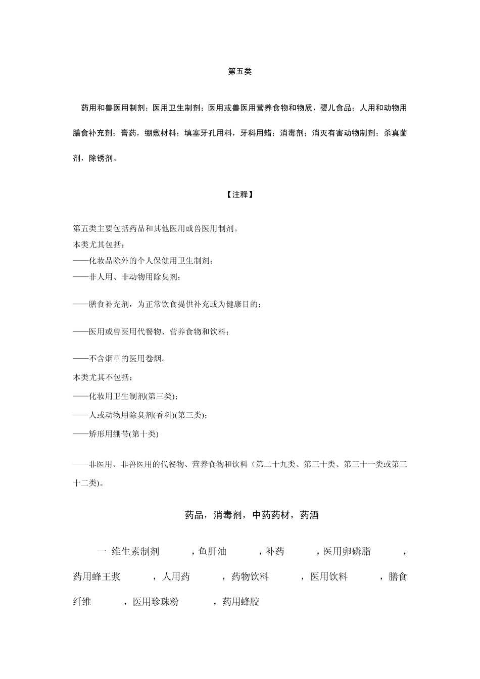 商标分类表(第十版)第五类_第1页