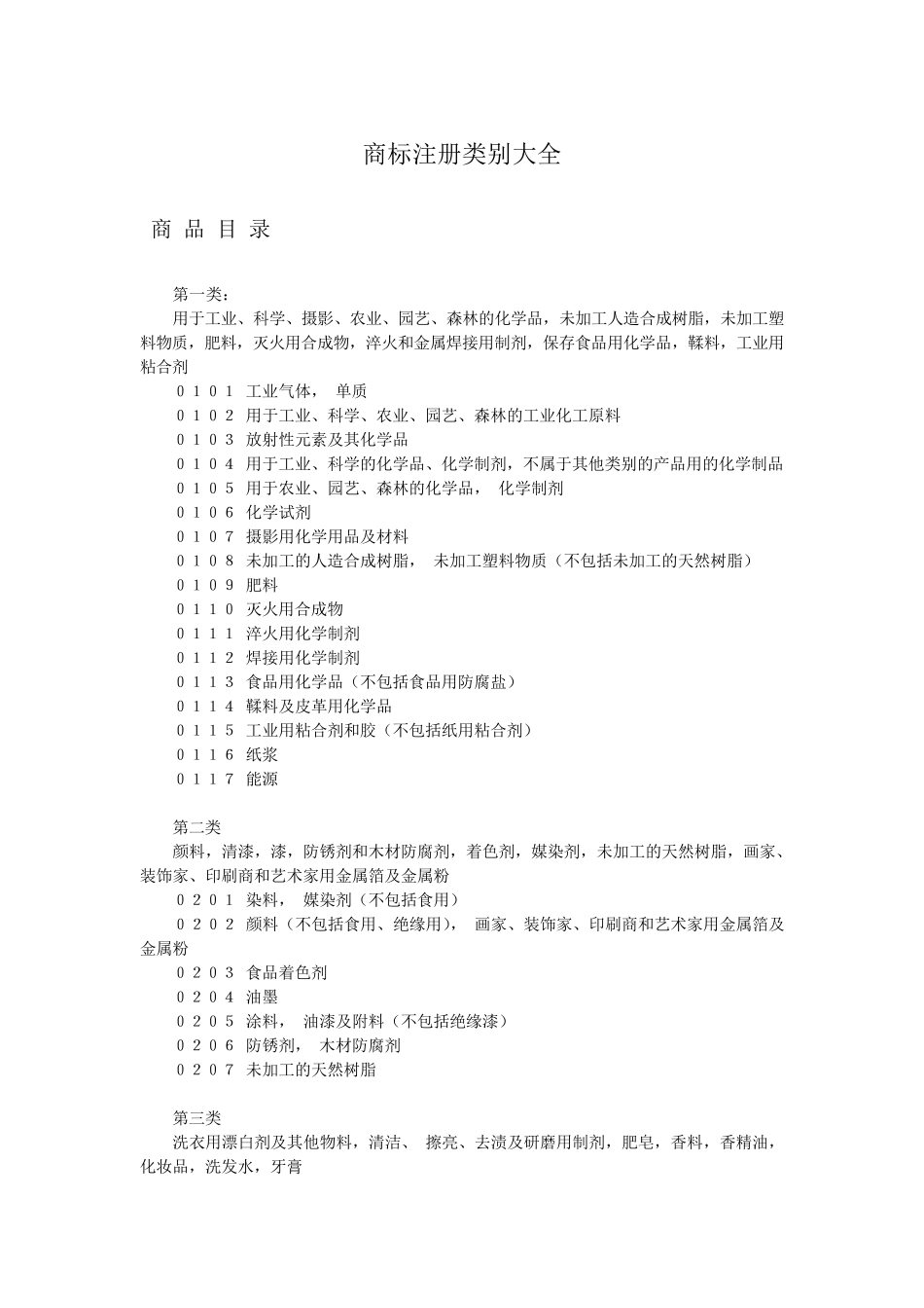 商标注册的所有类别.._第1页