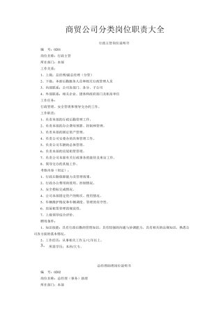 商贸公司分类岗位职责大全
