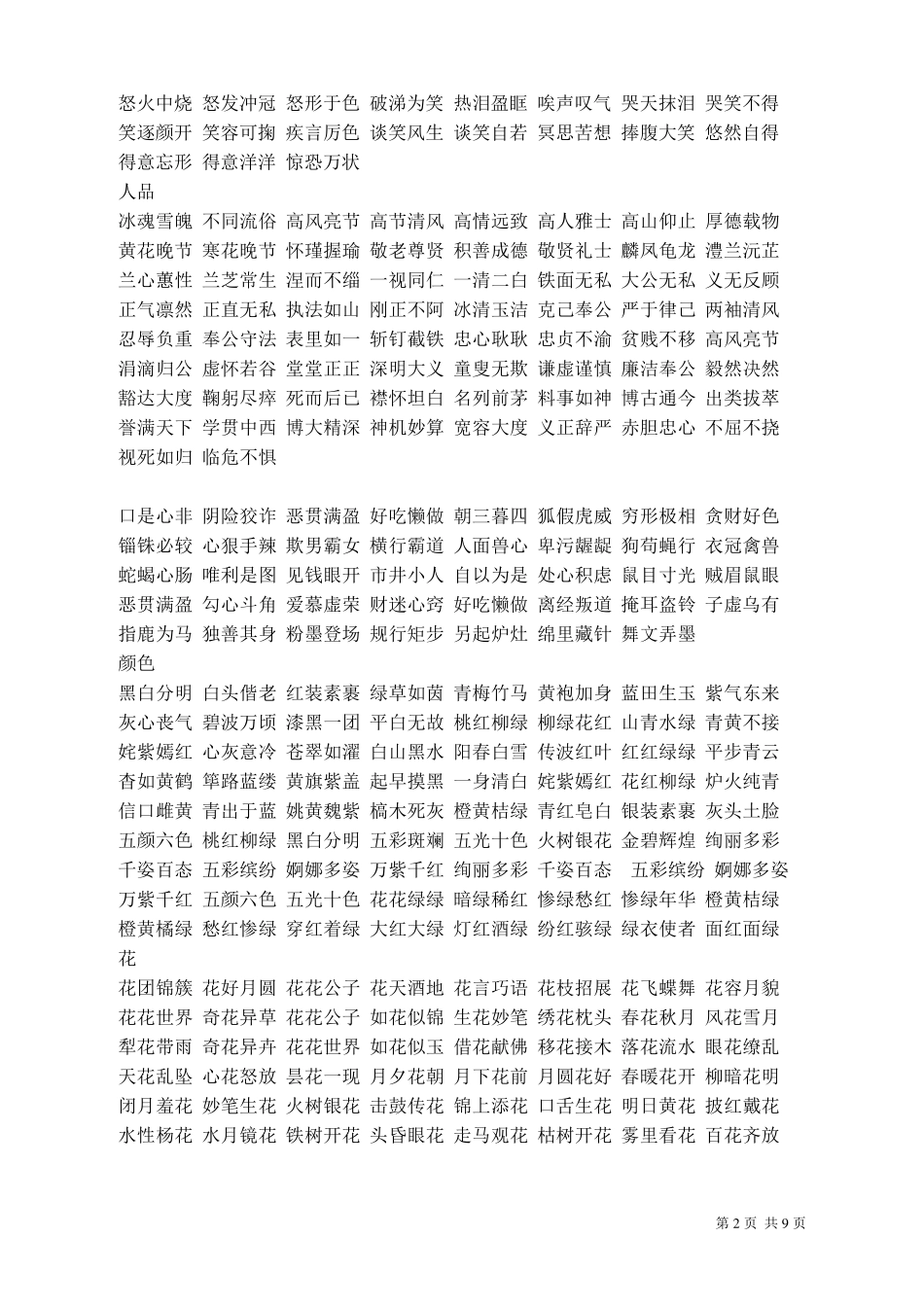 四字形容词语分类_第2页