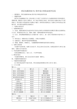四层电梯控制PLC程序设计和组态软件仿真