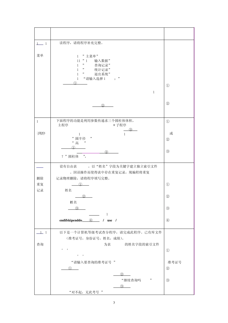 四川省1827次计算机等级考试笔试题二级VF_第3页