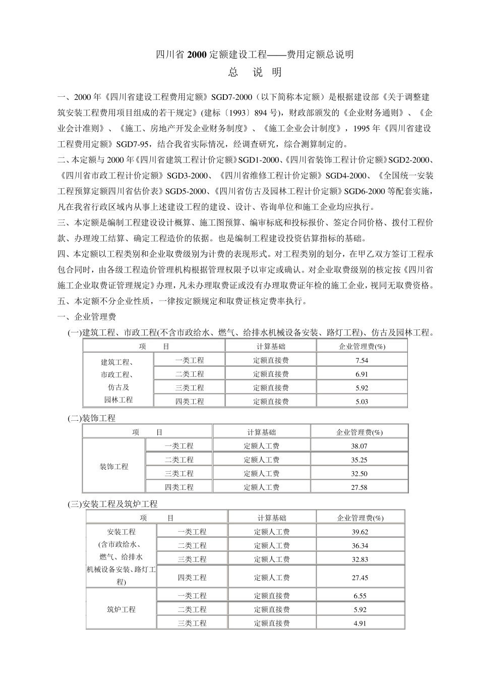 四川省2000定额建设工程——费用定额总说明_第1页