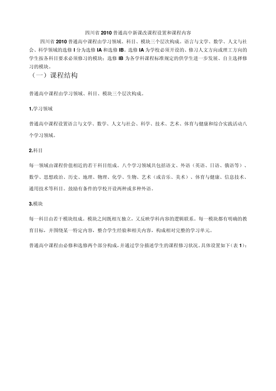 四川省2010普通高中新课改课程设置和课程内容_第1页