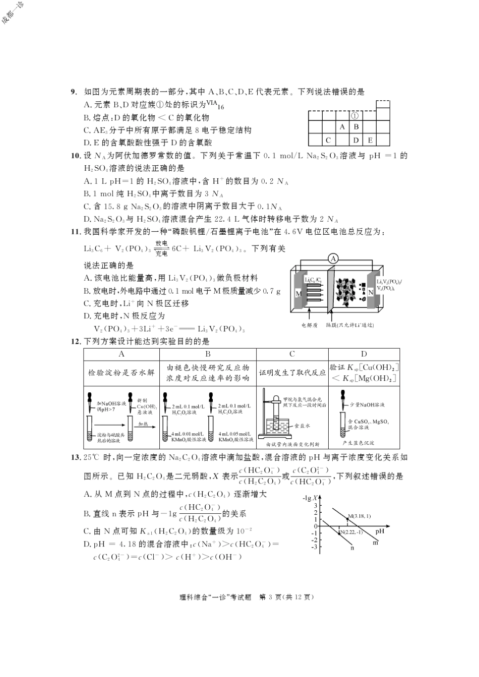 四川省2017级成都高三一诊理综试题及参考答案_第3页