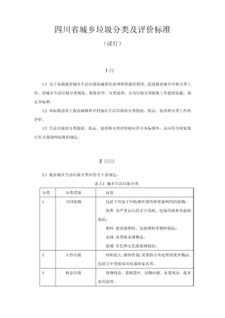 四川省城乡垃圾分类及评价标准