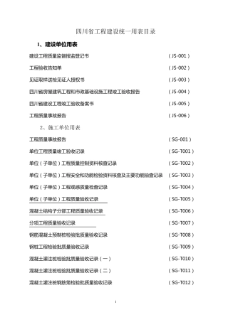 四川省工程建设竣工资料统一用表目录