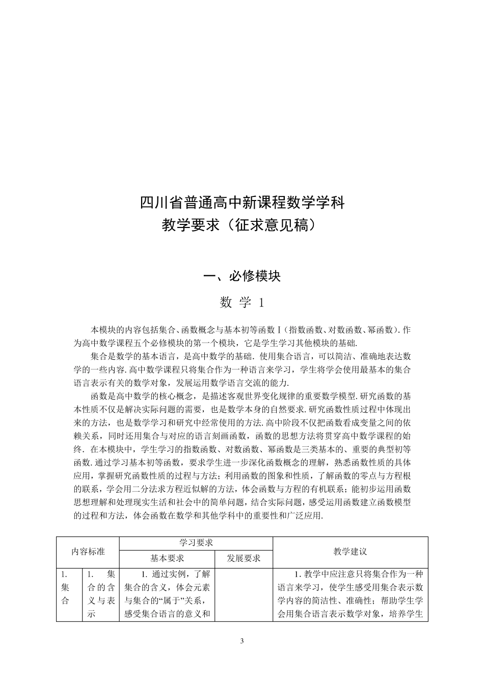 四川省普通高中新课程数学学科教学基本要求_第3页