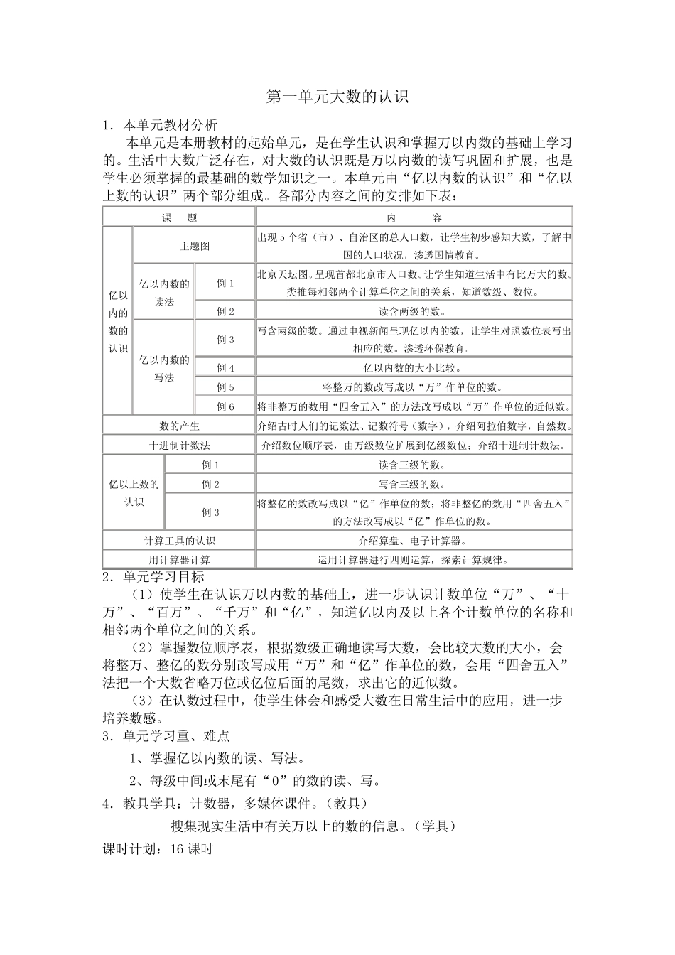 四年级上册数学各单元分析文档_第1页