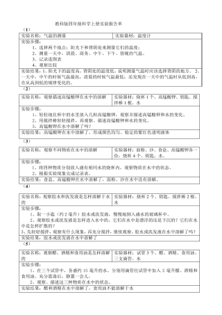 四年级上册科学实验汇总