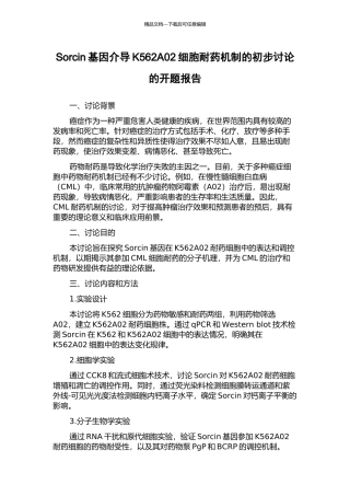Sorcin基因介导K562A02细胞耐药机制的初步研究的开题报告