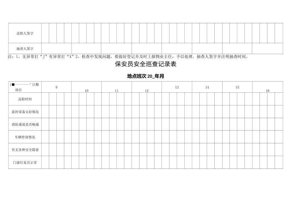 保安日常巡查记录表_第2页