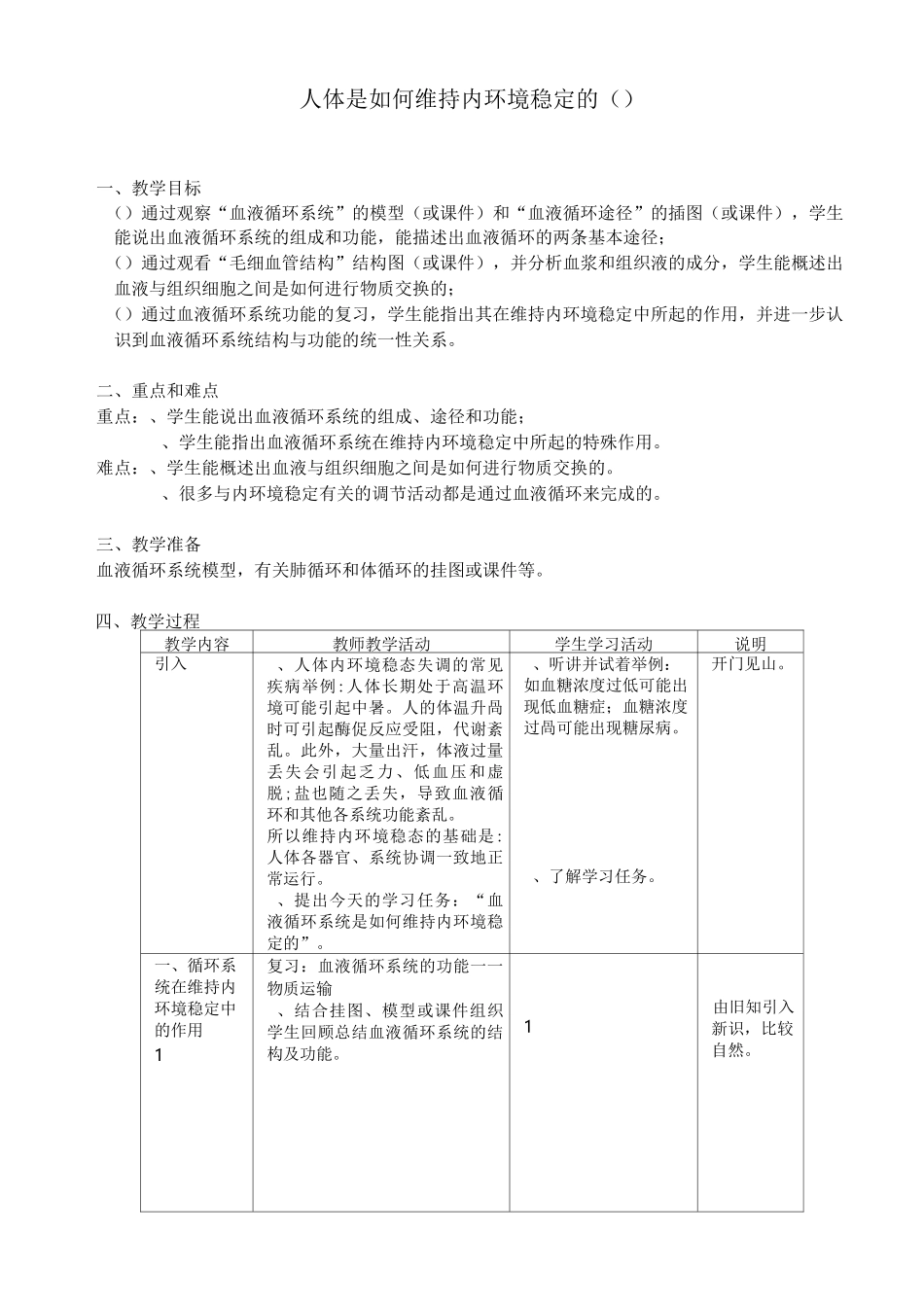 初中生物《人体是如何维持内环境稳定的》4课时教学设计_第1页