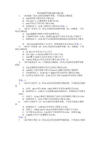 阿伏伽德罗常数试题专题汇编