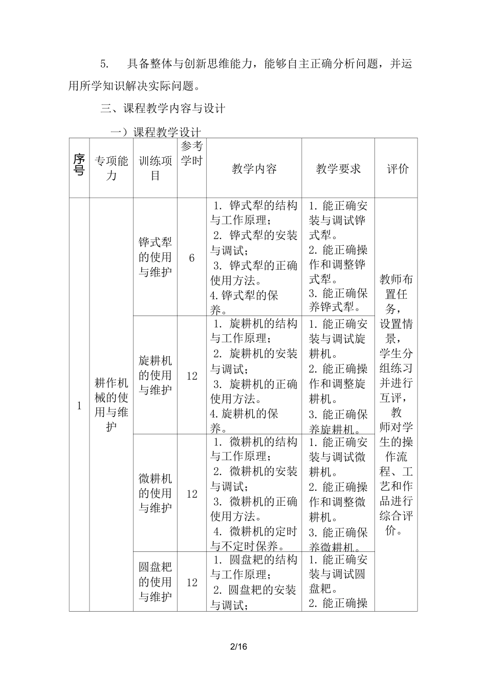 农业机械使用与维护课程标准_第2页