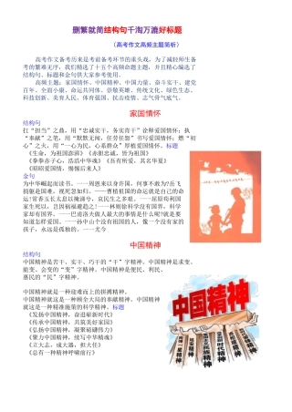 高考语文复习--删繁就简结构句  千淘万漉好标题(高考作文高频主题简析)