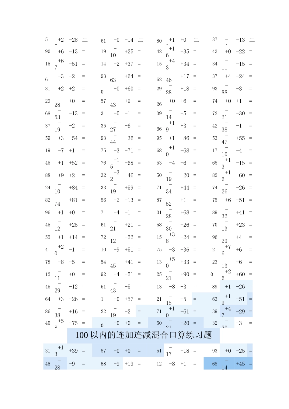 100以内的连加连减混合口算练习题_第3页