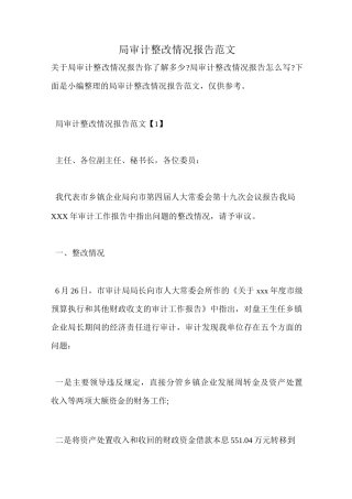 局审计整改情况报告范文