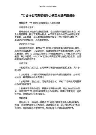 TC咨询公司高管领导力模型构建开题报告