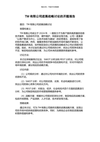 TM有限公司发展战略研究的开题报告