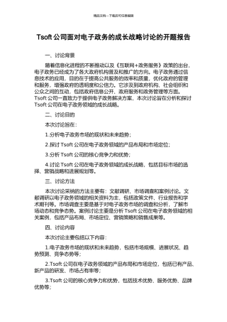 Tsoft公司面向电子政务的成长战略研究的开题报告