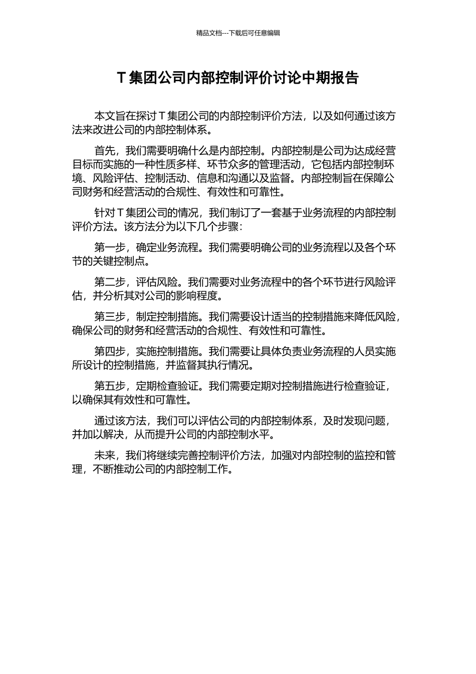 T集团公司内部控制评价研究中期报告_第1页