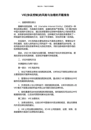 VIE的风险与治理的开题报告