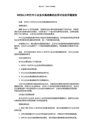 WEB2.0时代中小企业长尾战略的应用研究的开题报告