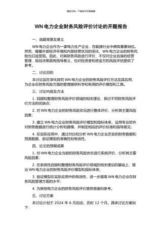 WN电力企业财务风险评价研究的开题报告