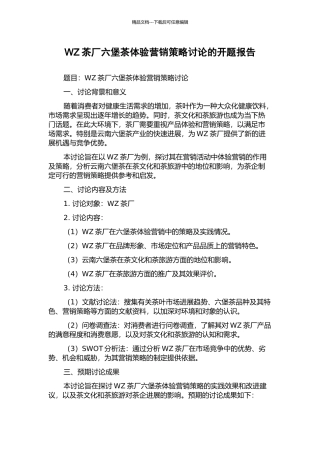 WZ茶厂六堡茶体验营销策略研究的开题报告