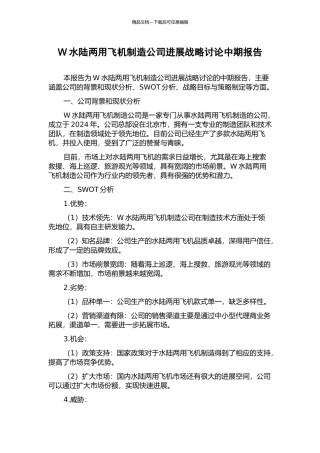 W水陆两用飞机制造公司发展战略研究中期报告