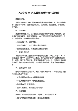 XX公司YY产品营销策略研究中期报告