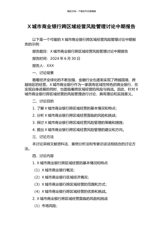 X城市商业银行跨区域经营风险管理研究中期报告