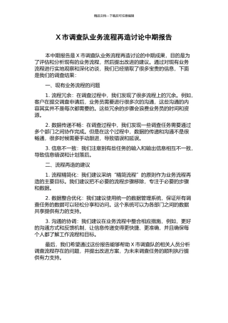 X市调查队业务流程再造研究中期报告