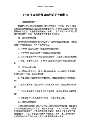 YN矿业公司发展战略研究的开题报告