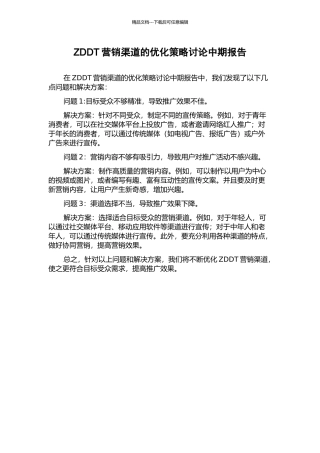 ZDDT营销渠道的优化策略研究中期报告