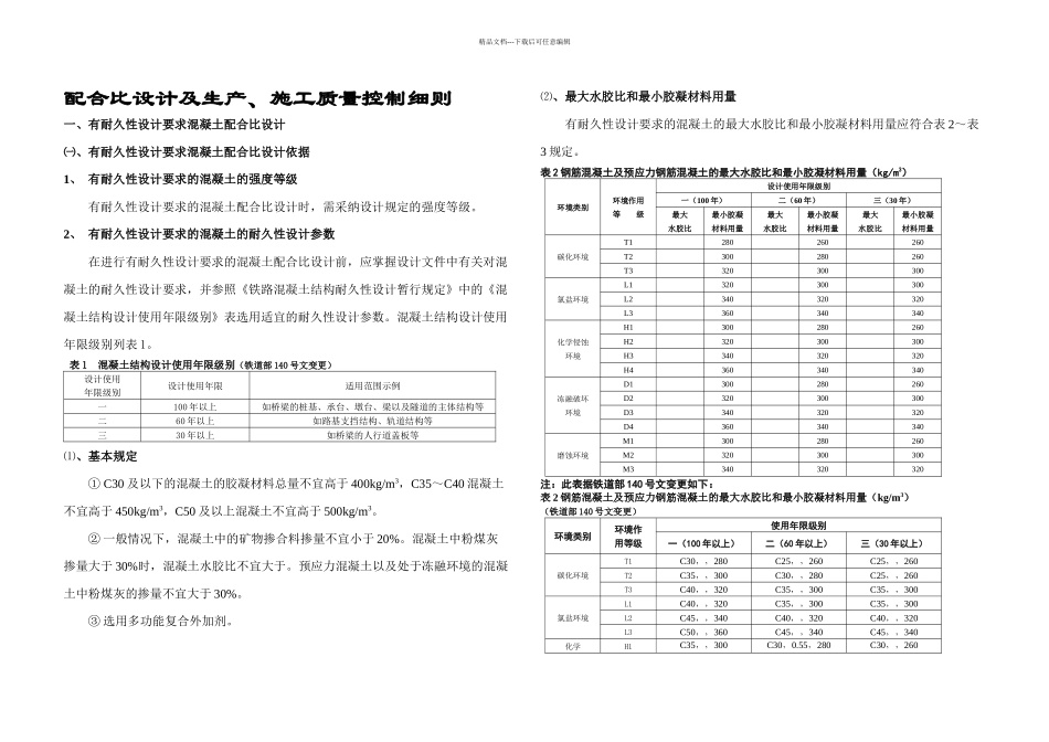 Ⅲ有耐久性设计要求的混凝土的配合比设计及施工控制细则_第1页