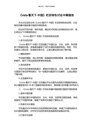 《vista看天下·中国》栏目特色研究中期报告