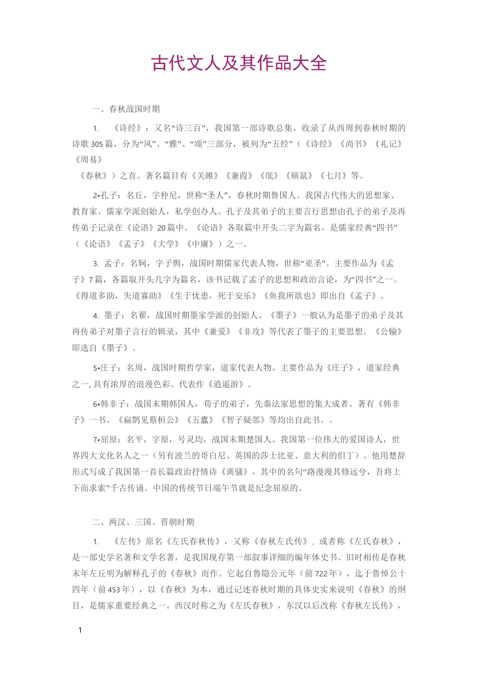 古代文人和其作品大全_第1页