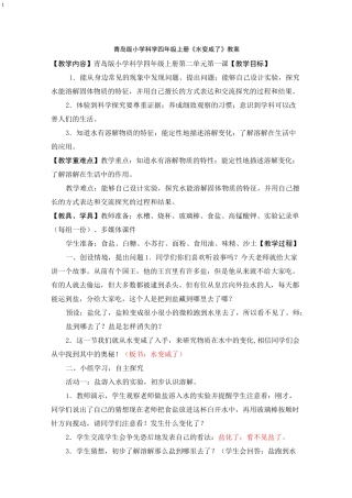 青岛版小学科学四年级上册《水变咸了》教案
