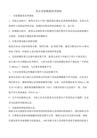 药企实验数据检查缺陷
