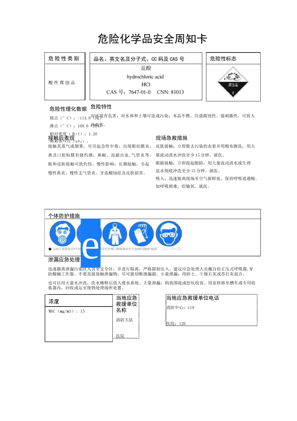 化学品安全周知卡(甲醇、异丙醇、双氧水、硫酸、盐酸、甲酸、柴油)_第3页