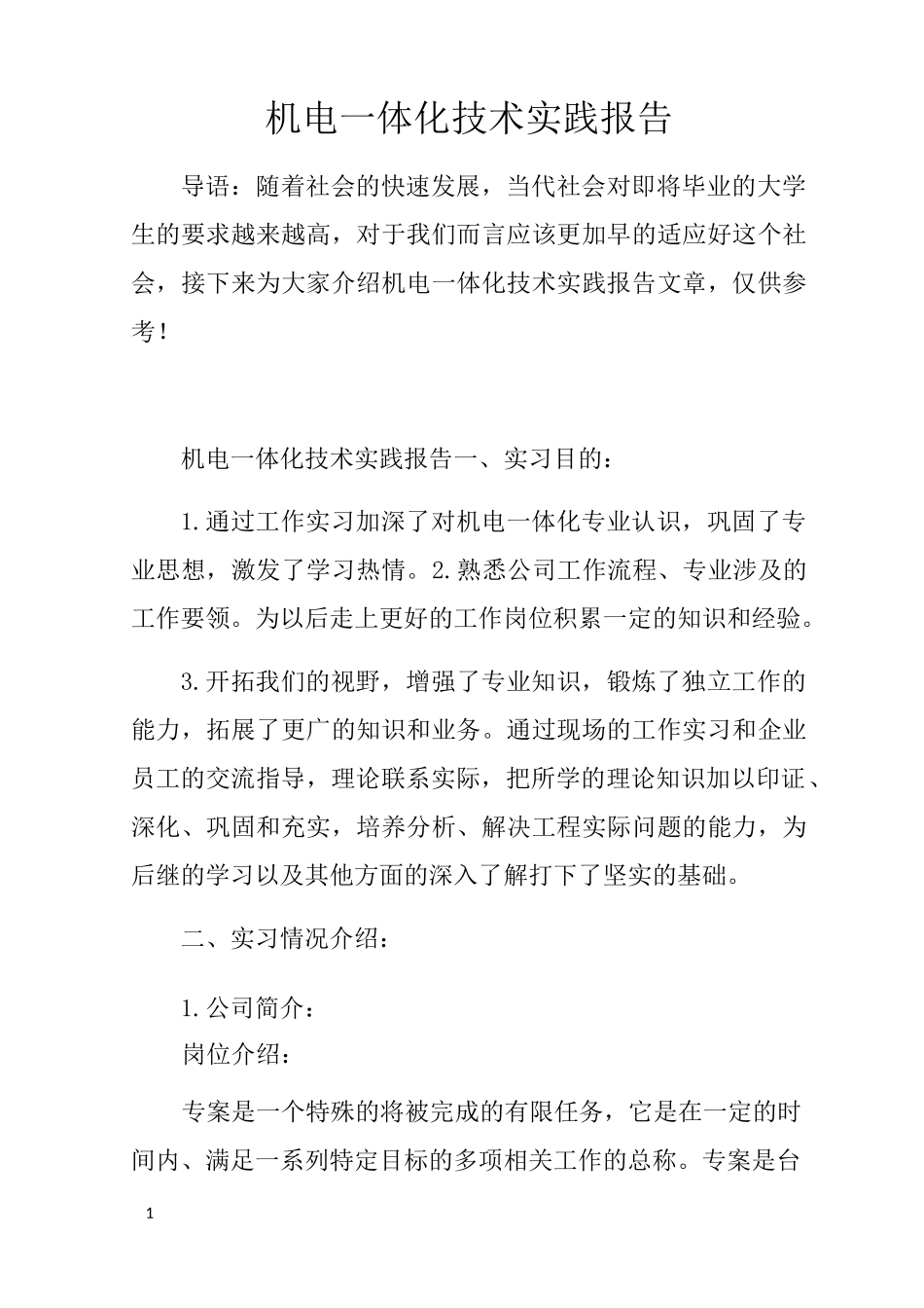 机电一体化技术实践报告_第1页