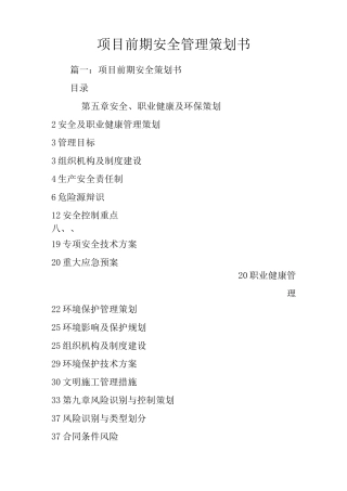 项目前期安全管理策划书